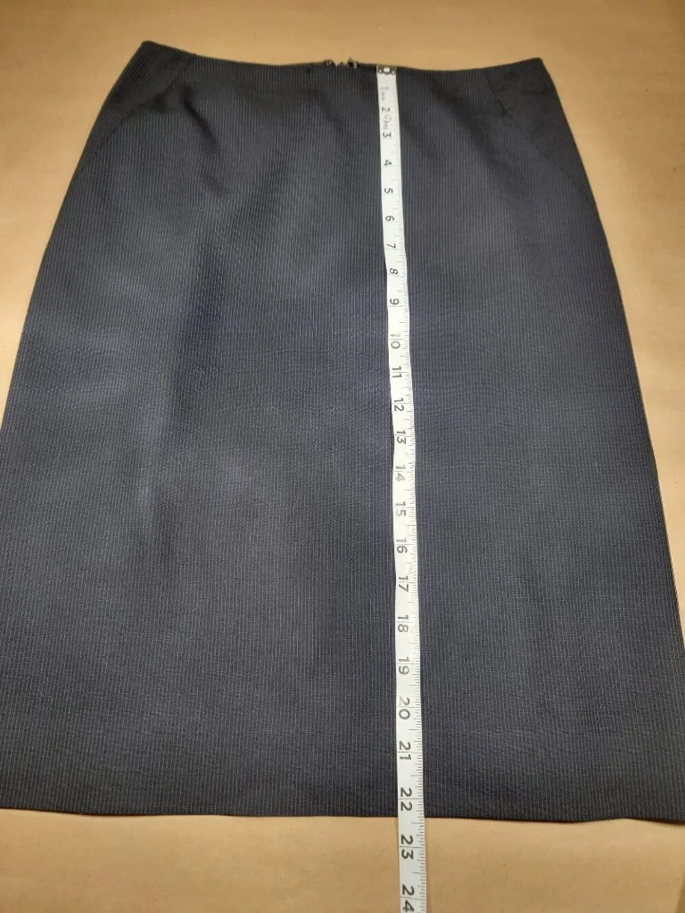 J. Crew Size 2 Navy Blue with Gray Pinstriped Summer Wool Pencil Skirt
